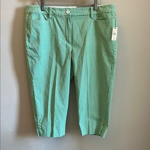 Talbots Perfect Skimmer Pants NWT Gingham Green & White Size 14P Petite Stretch